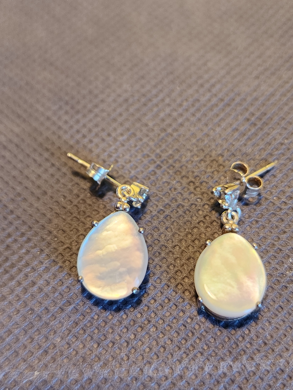 Mother of Pearl Teardrop Drop Earrings - White - 92.5 Casing